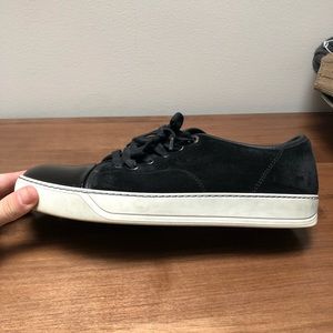 Awesome Black Lanvin Suede and Patent Cap Sneaker